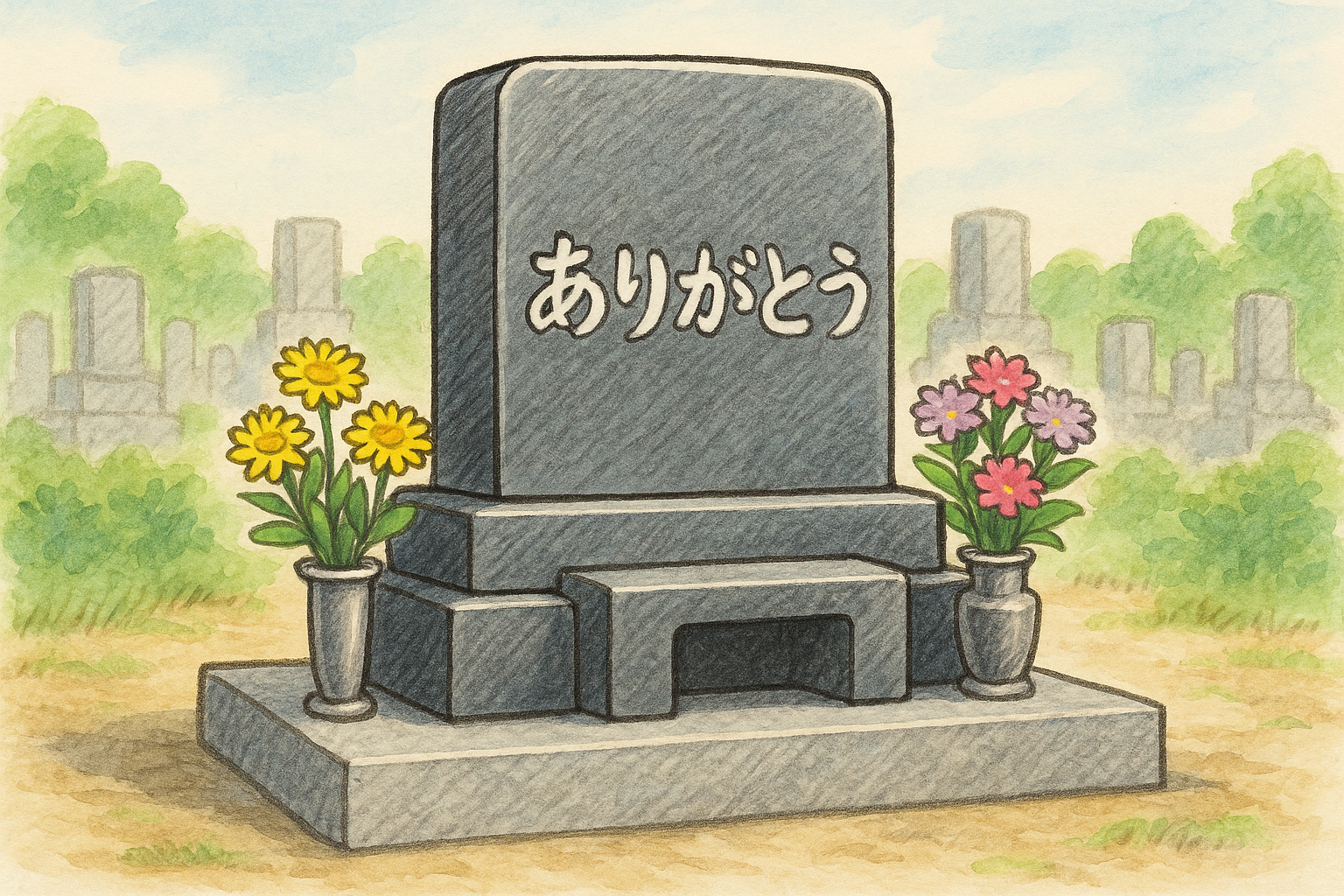 墓石にありがとうと文字が刻まれている図