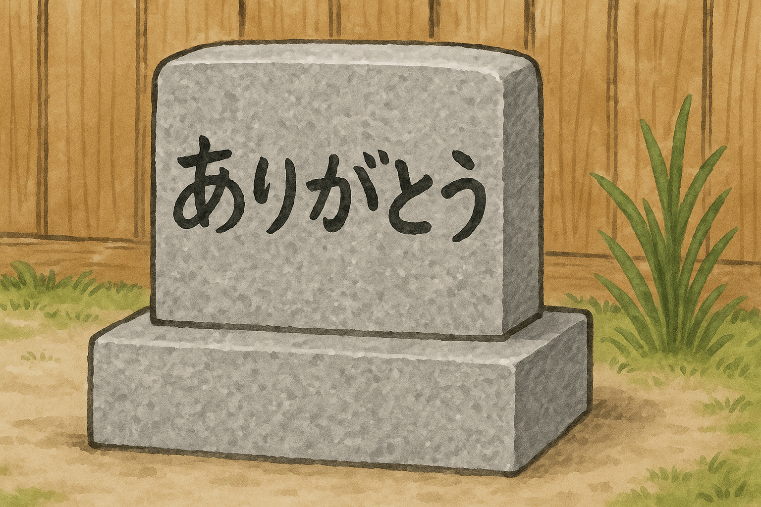 墓石文字にありがとうと書いてある。