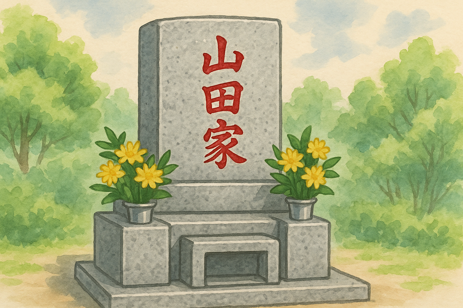 墓石の赤い文字イメージ図