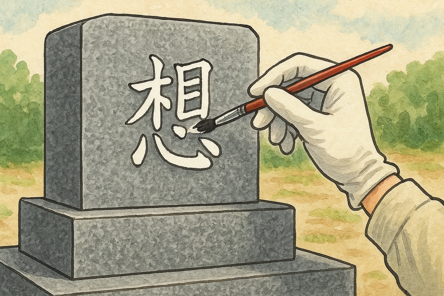 墓石の文字を塗っているイメージ図