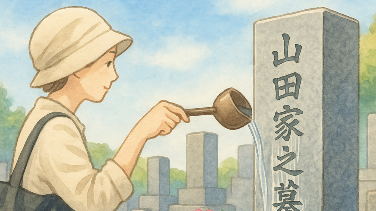 お墓水やりのイラストイメージ
