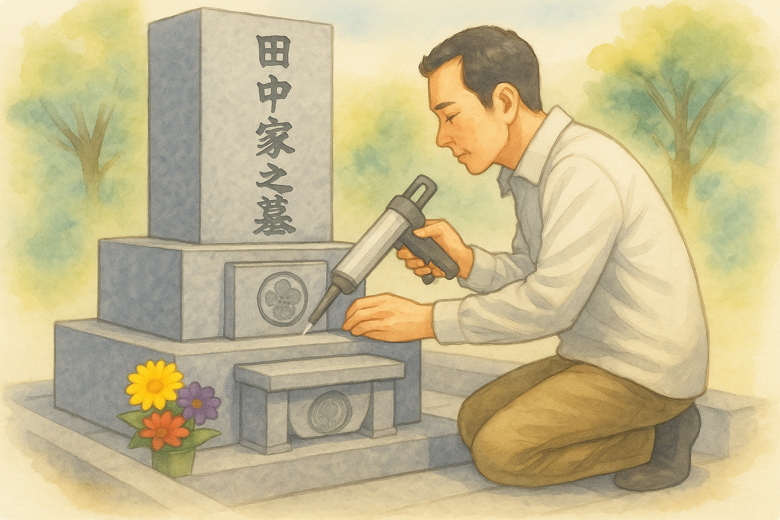 墓石コーキングイラスト