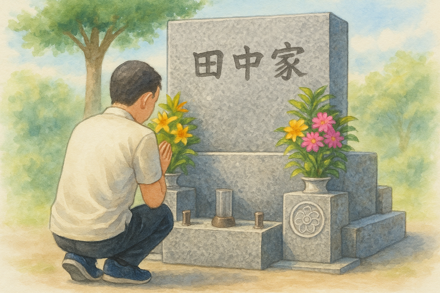 拝んでいる人　墓石最高級グレードイメージ図